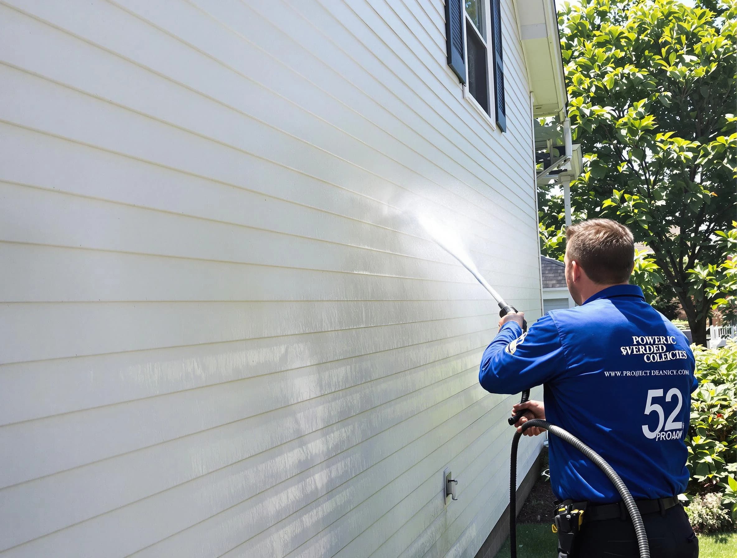 A Macedonia Power Washing technician power washing a home in Macedonia