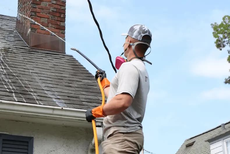 Macedonia Power Washing professional performing gentle roof washing service in Macedonia