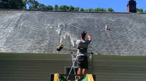 Before and after results of roof washing by Macedonia Power Washing in Macedonia